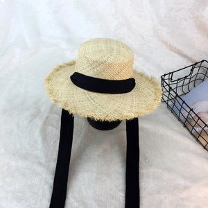 Flat-top raffia large-edge burred cotton ribbons with sunshade and sunscreen